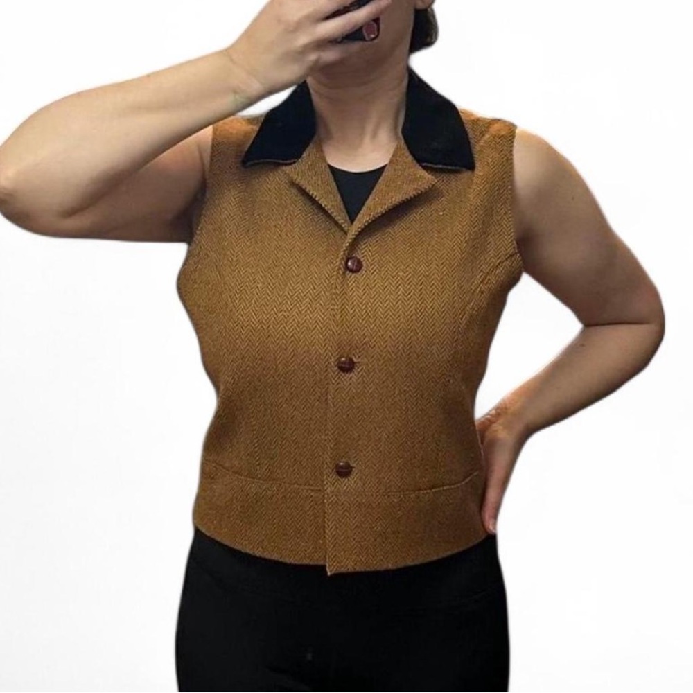Tan Tailored Vest with Classic Collar